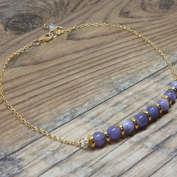 Angelite anklet, 14k Gold filled, healing anklet, blue ankle bracelet - Picture 2 of 8